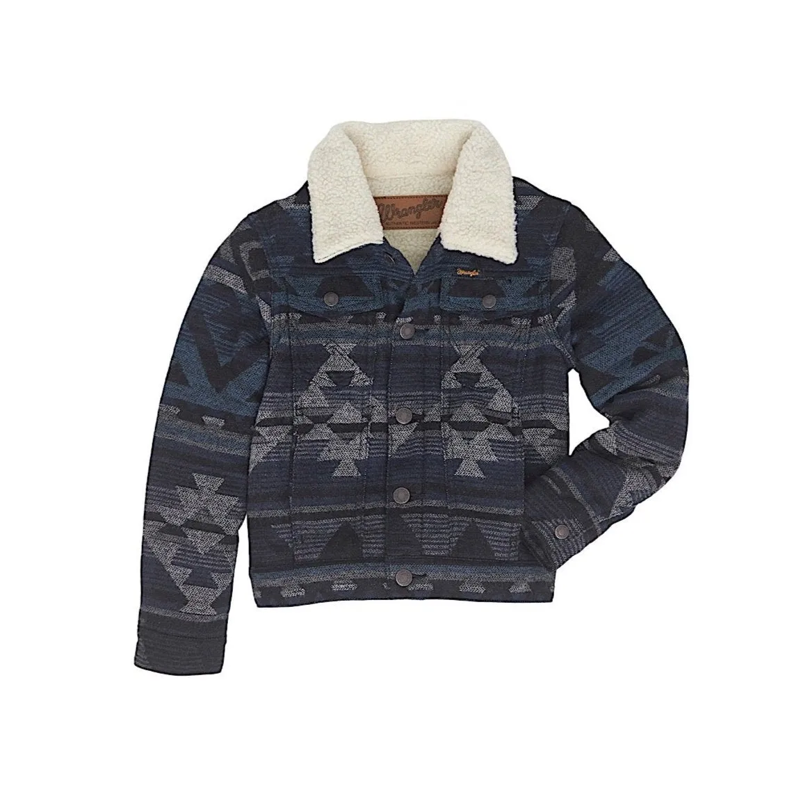 Wrangler Boy's Sherpa Lined Jacquard Print Jacket - Navy Waters