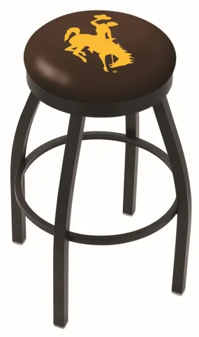 Wyoming Cowboys HBS Black Swivel Bar Stool with Brown Cushion